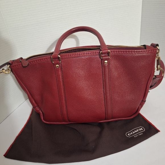 Coach Central Pebble Leather Satchel Red Maroon Medium Sized Crossbody Purse EUC - Picture 3 of 17